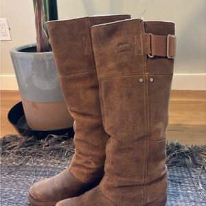 Sorel Women’s Tan Suede Knee High Pull On Boots Waterproof Size 6.5